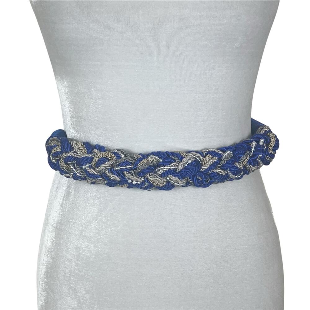 Vintage 80s 90s Blue and Gray Braided Rope Tie Back Women's Belt